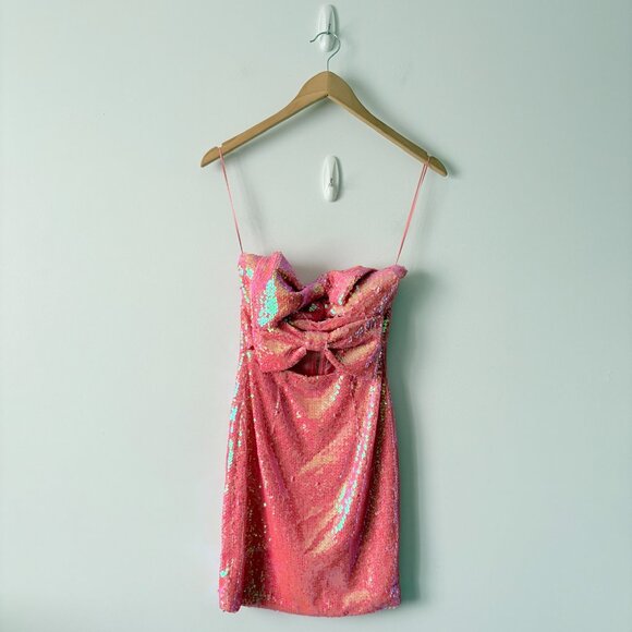 Mable Sequin Bow Cutout Mini Dress Coral Pink Size Small - Picture 5 of 9